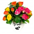 White Heart Arrangement with Mini Colored Roses and Lindt Dark