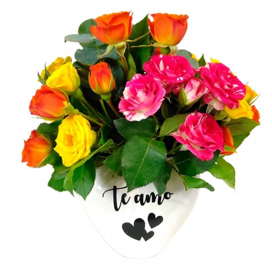 White Heart Arrangement with Mini Colored Roses