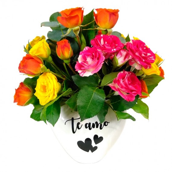 White Heart Arrangement with Mini Colored Roses