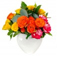 White Heart Arrangement with Mini Colored Roses