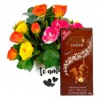 White Heart Arrangement with Mini Colored Roses and Lindt Hazelnut