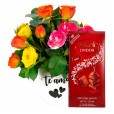 White Heart Arrangement with Mini Colored Roses and Lindt Milk