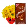 Red Heart Arrangement with Yellow Daisies and Lindt Hazelnut