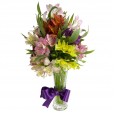 Arrangement of Colored Astromelias and Swiss Milk Bar Lindt