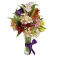 Arrangement of Colored Astromelias and Swiss Milk Bar Lindt