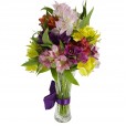 Arrangement of Colored Astromelias and Swiss Milk Bar Lindt