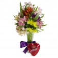 Arrangement of Colorful Astromelias and Lindt Coração P