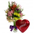 Arrangement of Colorful Astromelias and Lindt Heart G