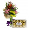 Arrangement of Colorful Astromelias and Ferrero Rocher G