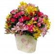 Arrangement of Astromelia and Mini Roses in Cachepot