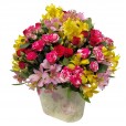Arrangement of Astromelia and Mini Roses in Cachepot