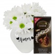 White Heart Arrangement with White Daisies and Lindt Dark