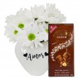 White Heart Arrangement with White Daisies and Lindt Hazelnut