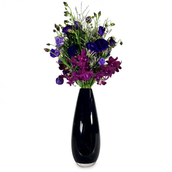 Black Glass Vase - courtesy Flower Arrangement