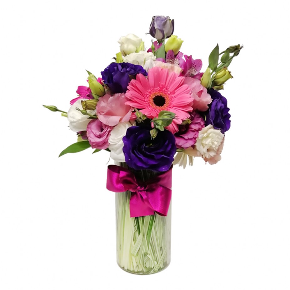 Arrangement with Gerberas, Astromelia and Lysiantos