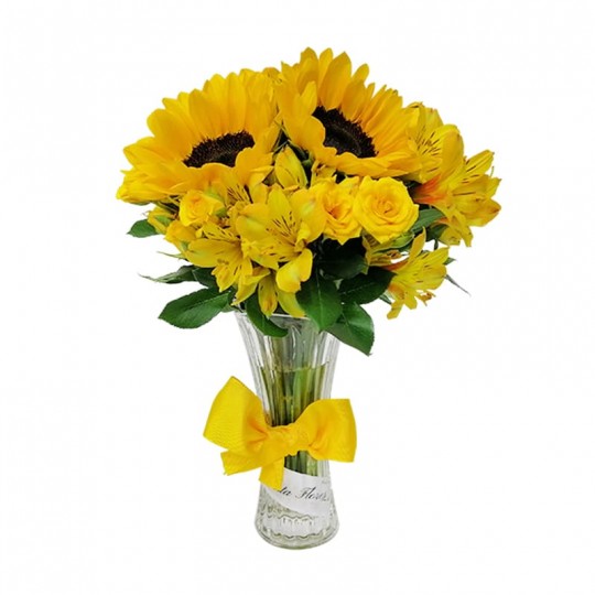 Sunflower Arrangement with Astromeliad and Mini Roses
