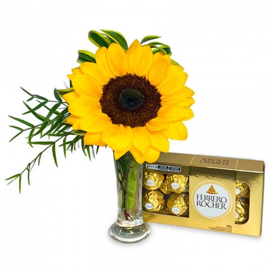 Lovely Basket with Sunflower and Chocolates