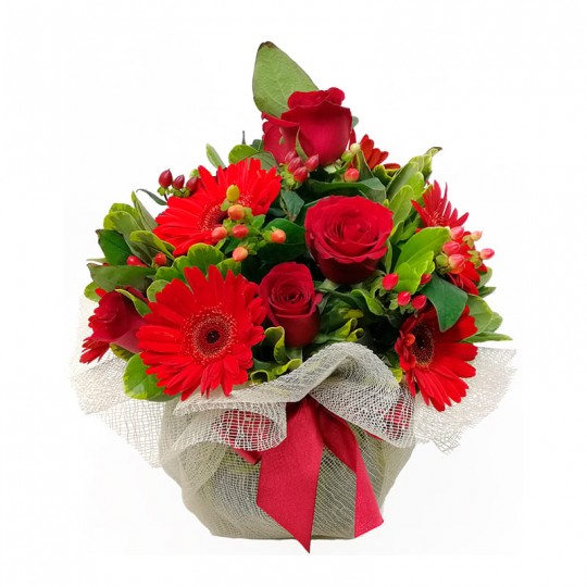 Arranjo de Gérberas e Rosas Nacionais