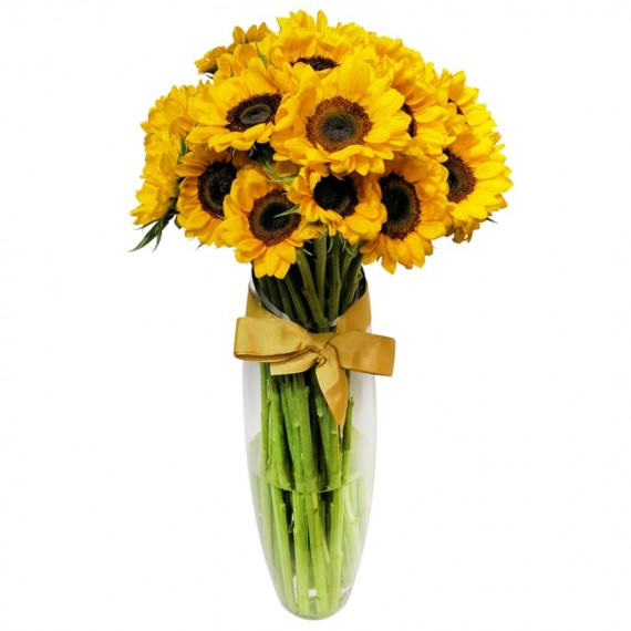 Large Sunflower Arrangement in Glass Vase