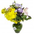 Arrangement with Roses, Lisianthus and Golden Rain Orchids and Ferrero Rocher G