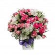 Arranjo Grande de Mini Rosas e Astromélias em Vaso de Vidro