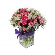 Arranjo Grande de Mini Rosas e Astromélias em Vaso de Vidro