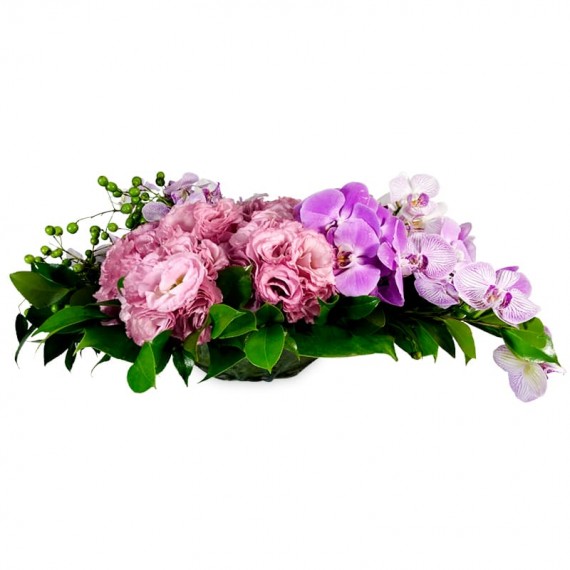 Mix of Orchids and Lisianthus Table Arrangement