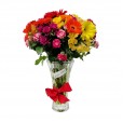 Arranjo Grande de Mini Rosas, Gérberas e Astromélias em Vaso de Vidro