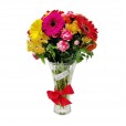 Arranjo Grande de Mini Rosas, Gérberas e Astromélias em Vaso de Vidro