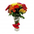 Arranjo Grande de Mini Rosas, Gérberas e Astromélias em Vaso de Vidro