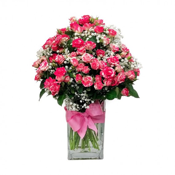 Arrangement of Mini Roses and Gypsophila