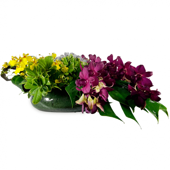 Arranjo de Mesa Mix de Orquídeas e Folhagens I