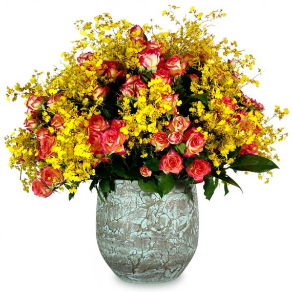 Arrangement of Mini Roses and Golden Rain Orchid Fascination - Large
