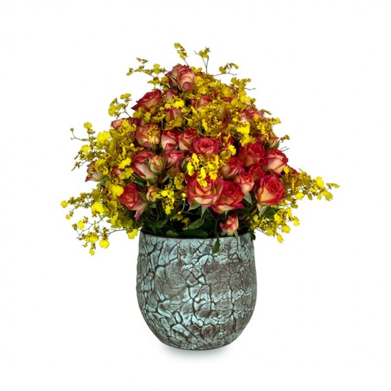 Arrangement of Mini Roses and Golden Rain Orchid Fascination - Small