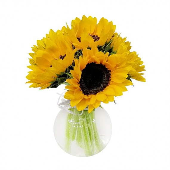 Arrangement with 06 Sunflowers in Glass Vase