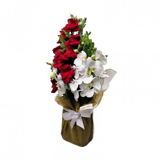 Arrangement with Colombian Roses and Phalaenopsis Orchids