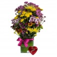 Arrangement of Field Flowers and Lindt Heart P
