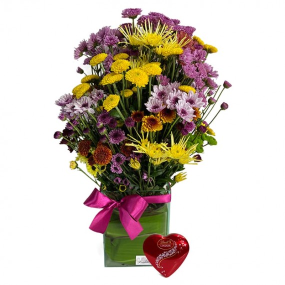 Arrangement of Field Flowers and Lindt Heart P