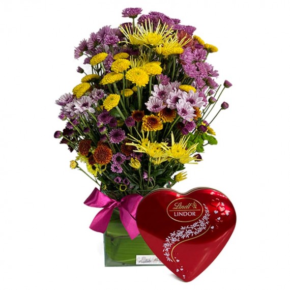 Arrangement of Field Flowers and Lindt Heart G