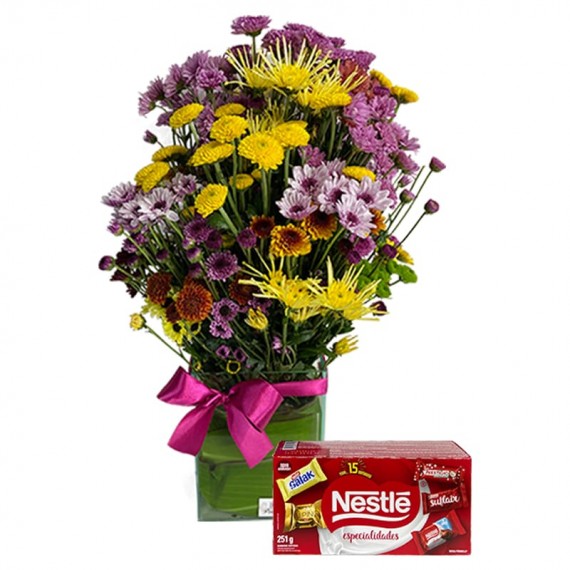 Arrangement of Field Flowers and Nestlé Chocolate Box