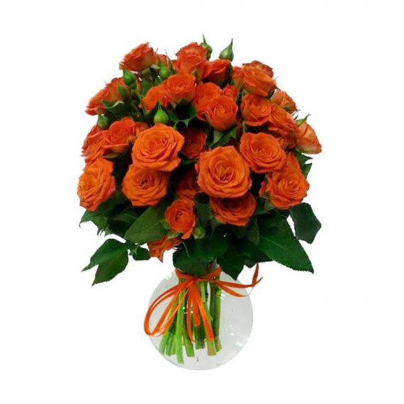 Mini Orange Roses Arrangement in Glass Vase