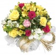 Arrangement with National Roses and Astromelia in Glass Vase
