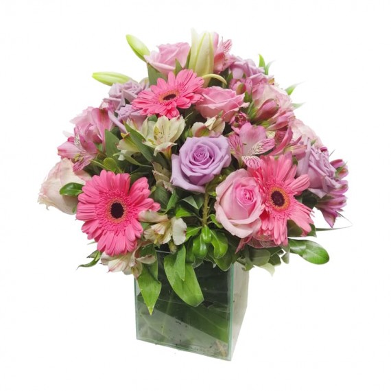 Arrangement with National Roses, Lilies, Gerberas and Astromelia