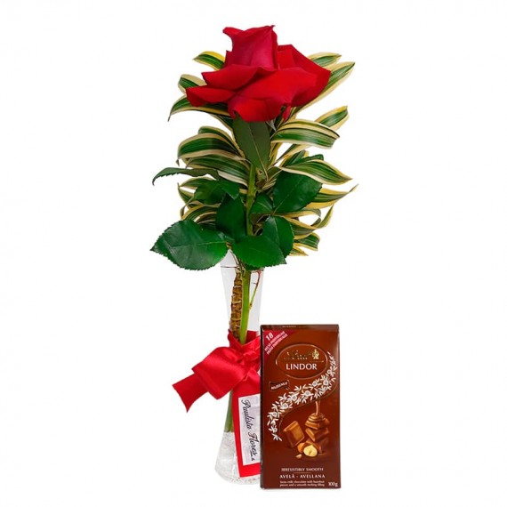 Arranjo Paixão com uma Rosas Colombianas e Lindt Avelã