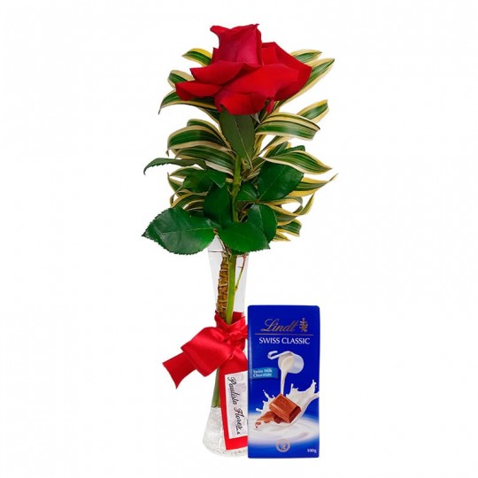 Passion Arrangement with a Colombian Roses and Lindt Swiss Classic