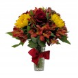Arrangement of Red Roses, Sunflowers and Astromeliads