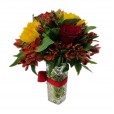 Arrangement of Red Roses, Sunflowers and Astromeliads