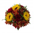 Arrangement of Red Roses, Sunflowers and Astromeliads