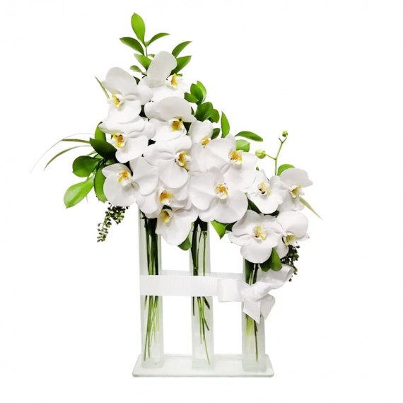 Triple Arrangement of White Phalaenopsis Orchids