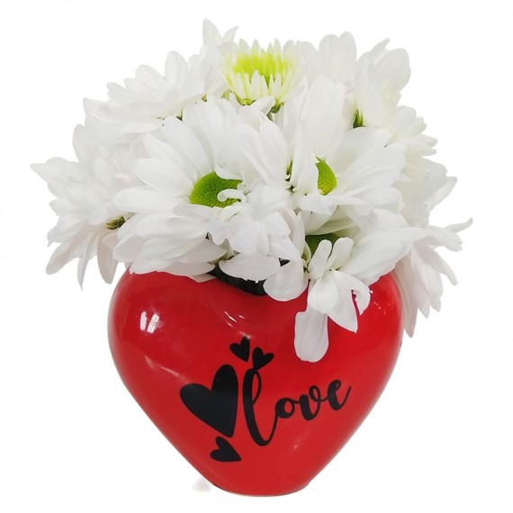 Red Heart Arrangement with White Daisies